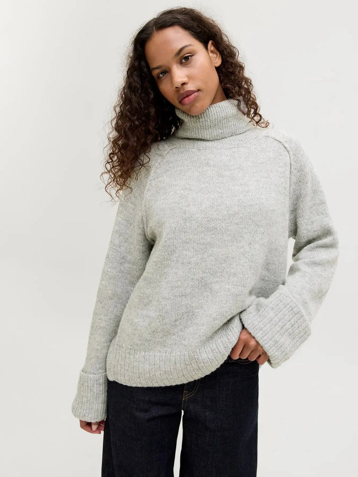 Jjxx - Jxellinora Raglan Roll Neck Knit Ln - 4815075 Light Grey Melange Strikbluser 