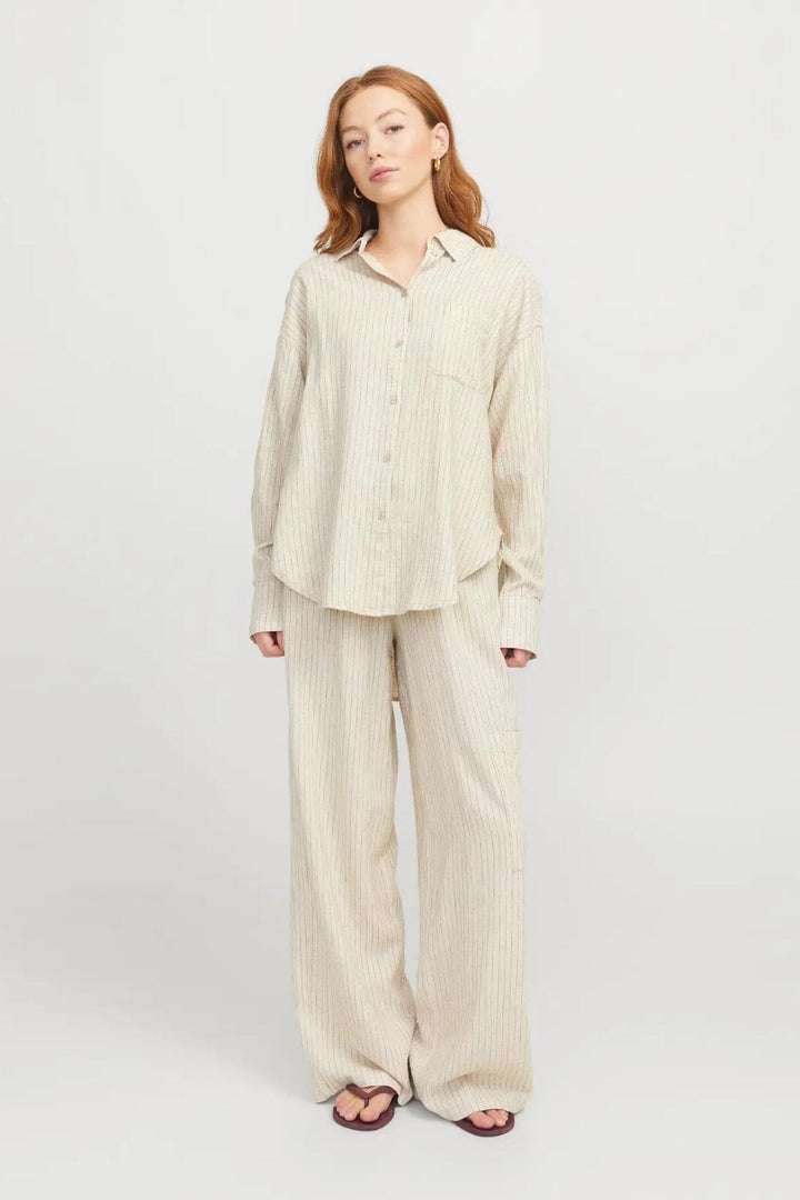 Jjxx - Jxjamie Breeze Summer Ls Shirt Sn - 4653032 Feather Gray Pinstripe