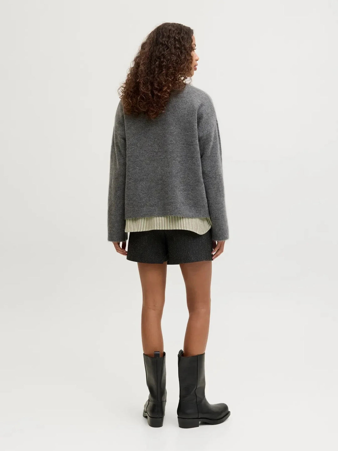 Jjxx - Jxmatilda Wool Blend Crew Neck Knit - 4895574 Dark Grey Melange Strikbluser 