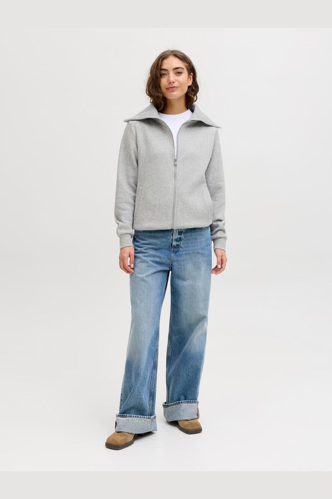 Jjxx - Jxstudio Vesterbro Flat Knit Zip Swt Sn - 5000235 Light Grey Melange Bright White Jjxx Studio