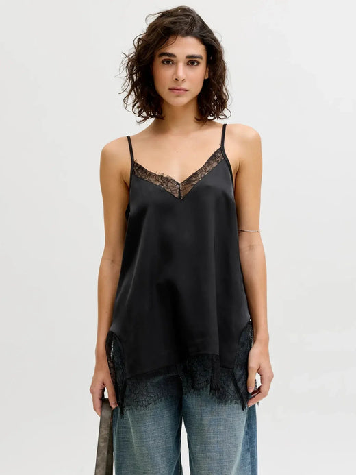 Jjxx - Jxvima Singlet Satin Lace Long Top - 5076719 Black Toppe 
