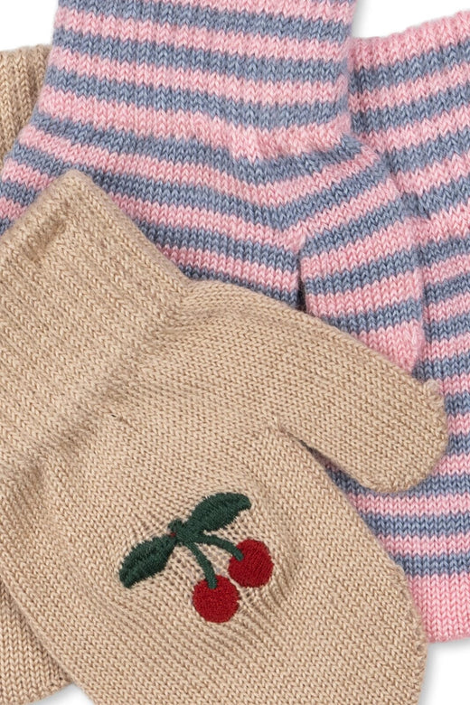 Konges Sløjd - 2 Pack Filla Mittens Ks103431 - Cherry/stripe