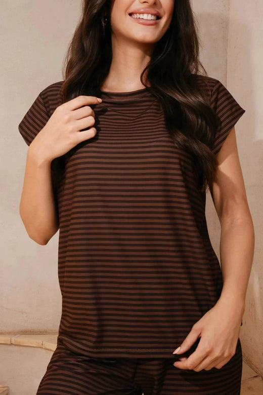 Liberte - Alma-U-Tshirt 9581 - Espresso Stripe T-shirts 