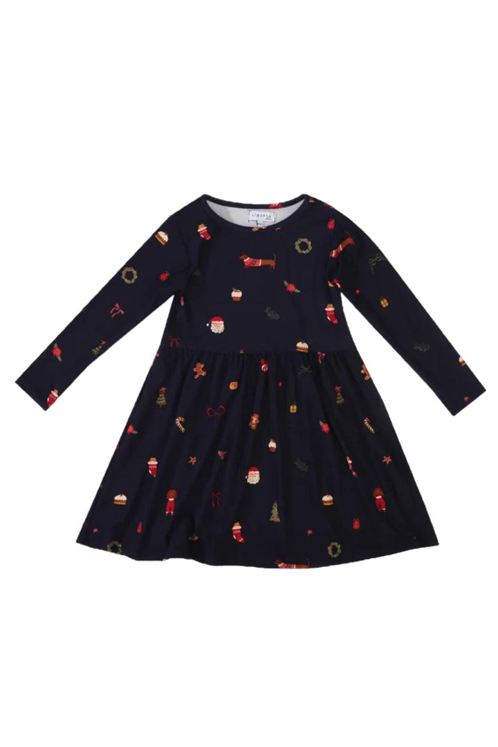Liberte Ami - Alma-Ls-Babydoll-Dress (Kids) 9658 - Dog Navy Kjoler 
