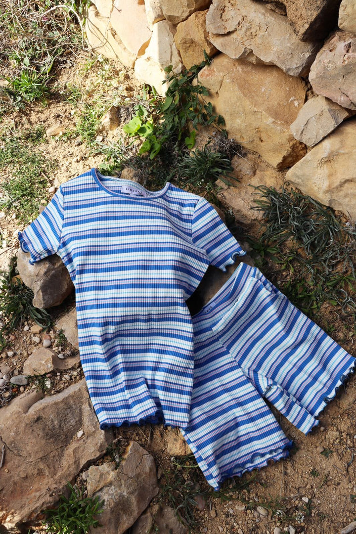 Liberte Ami - Natalia-Shorts-Kids 21234 - Blue White Rose Stripe