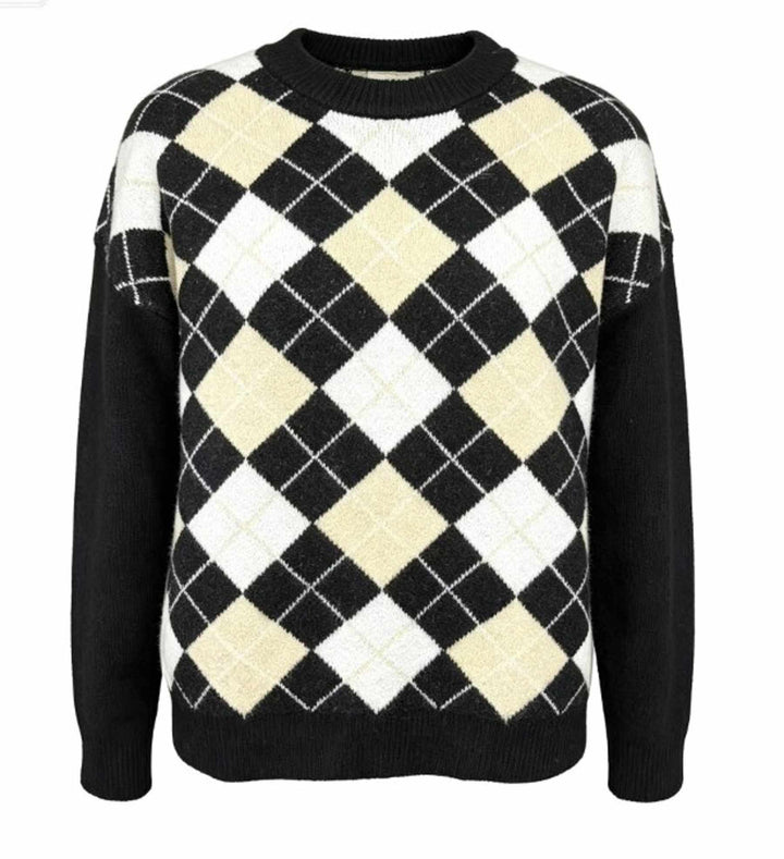 Liberte - Harly Oneck Pullover 22477 - Black Creme Check Strikbluser 