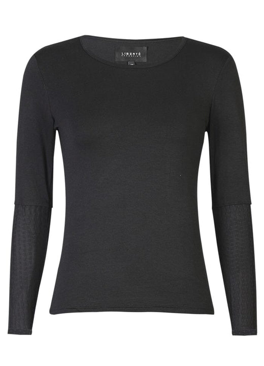 Liberte - Isa Ls Lace Sleeve Blouse 21348 - Black Wavy Lines Bluser 