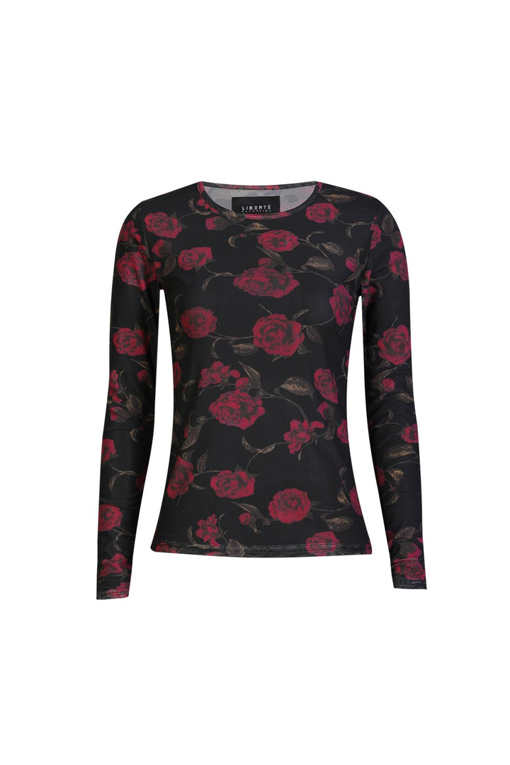 Liberte - Mesh Ls Tshirt 22065 - Black Pink Rose