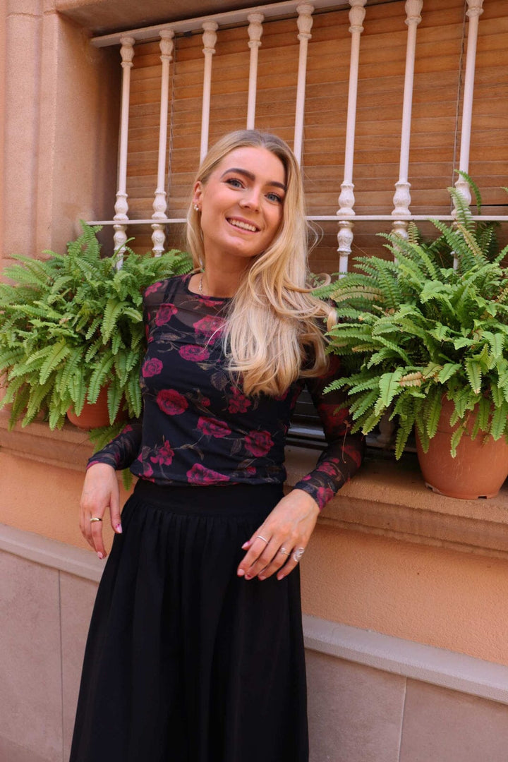 Liberte - Mesh Ls Tshirt 22065 - Black Pink Rose Bluser 