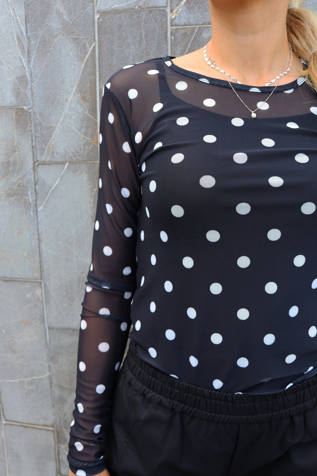 Liberte - Mesh Ls Tshirt 22065 - Black White Big Dot T-shirts 