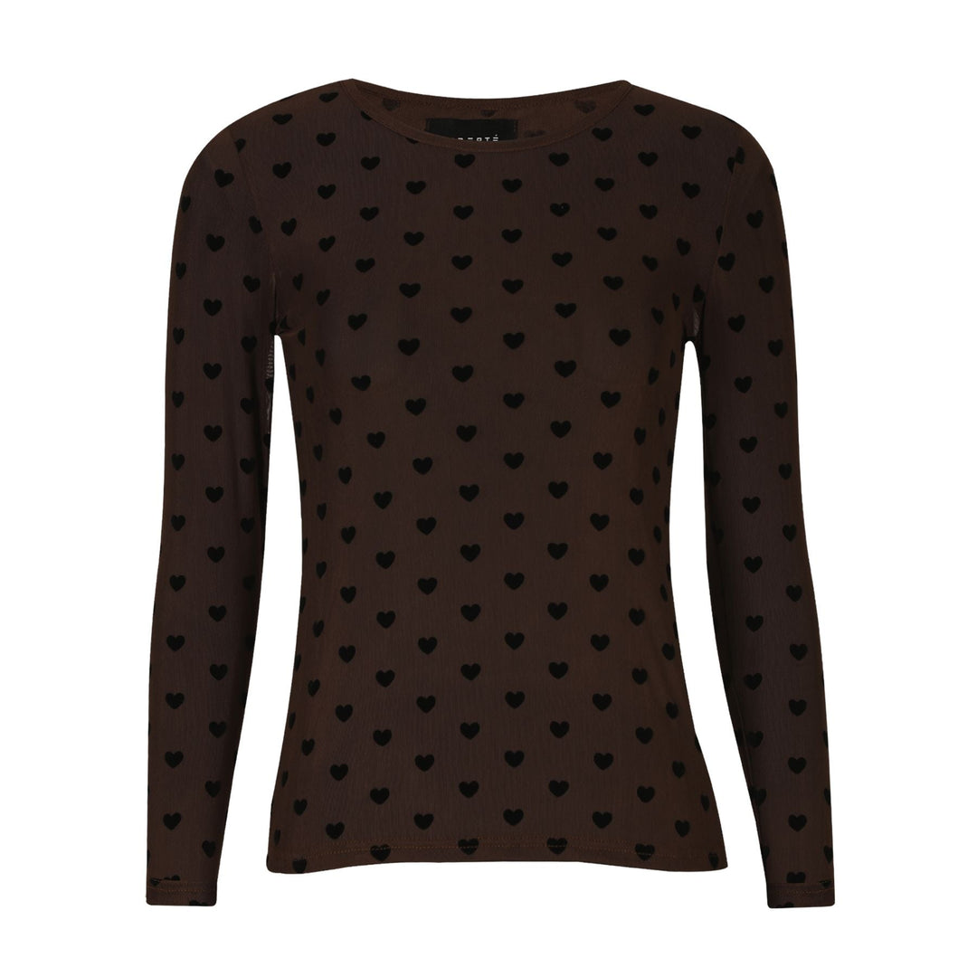 Liberte - Mesh-Ls-Tshirt 22065 - Dark Brown Black Flock Heart T-shirts 