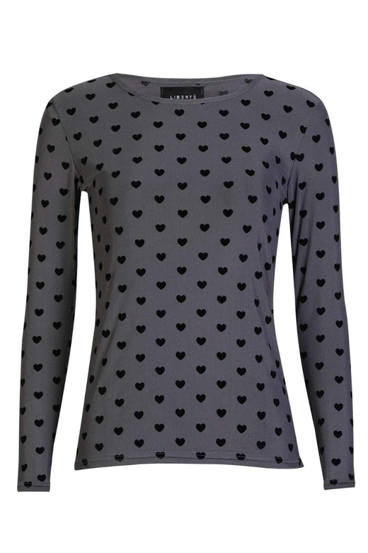 Liberte - Mesh Ls Tshirt 22065 - Grey Black Flock Heart Bluser 