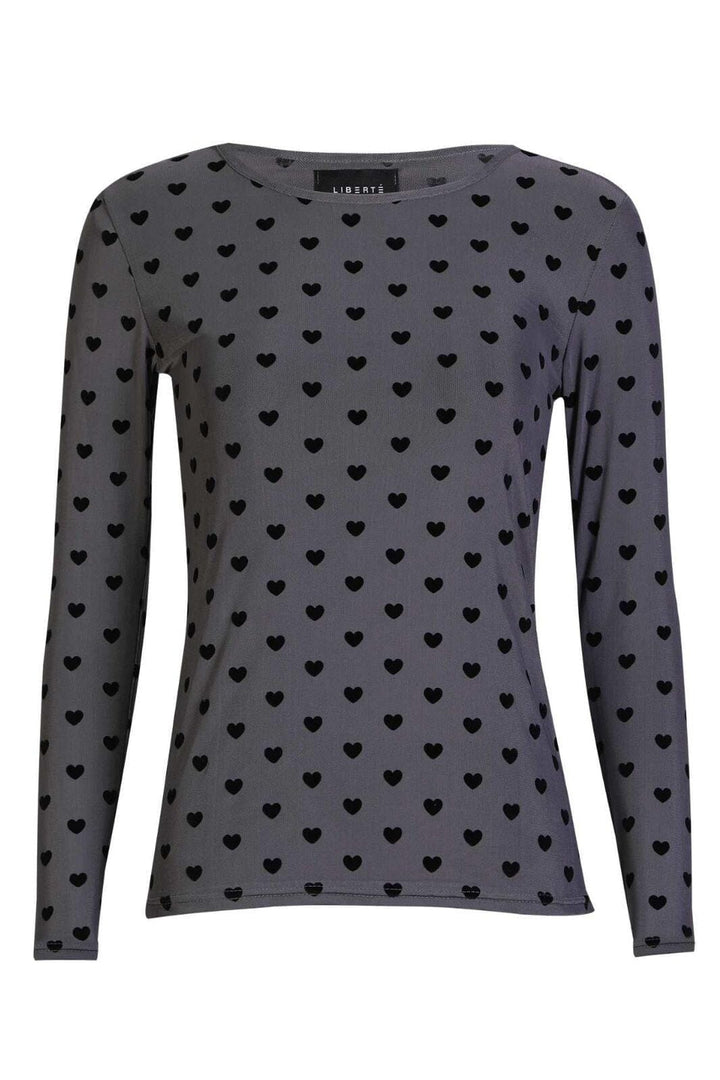 Liberte - Mesh Ls Tshirt 22065 - Grey Black Flock Heart Bluser 
