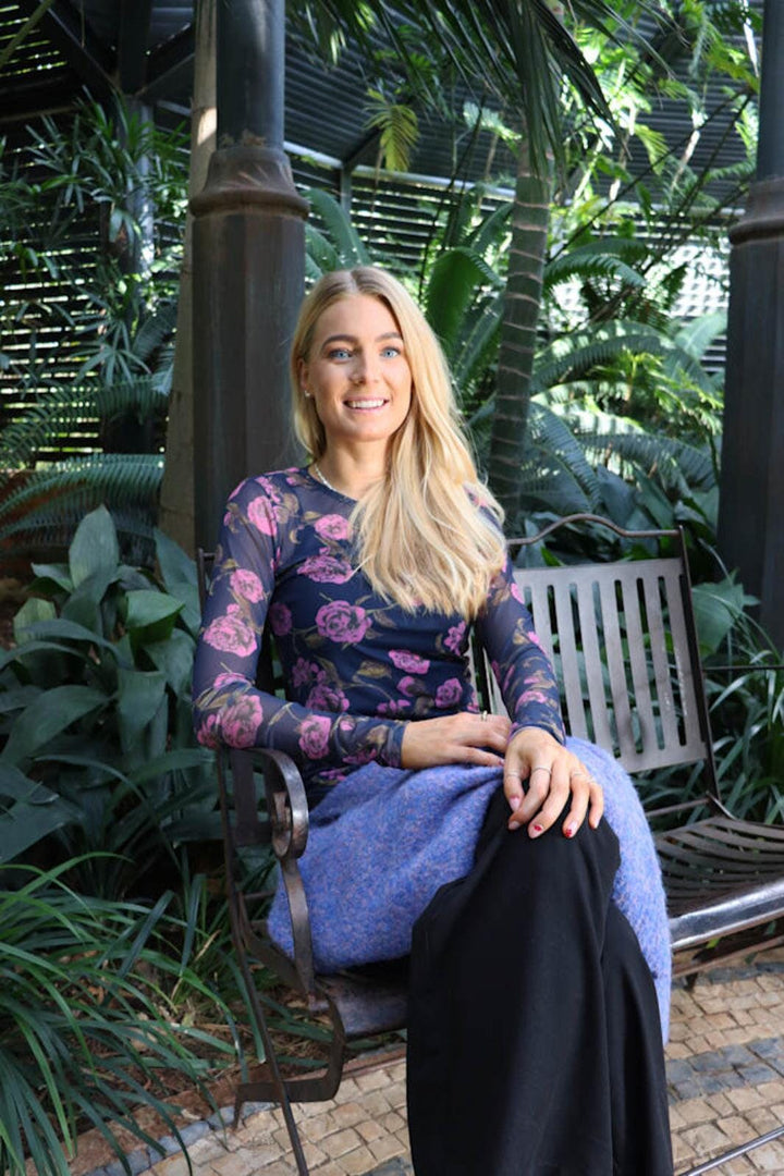 Liberte - Mesh Ls Tshirt 22065 - Navy Pink Rose T-shirts 