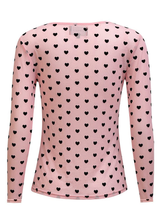 Liberte - Mesh Ls Tshirt 22065 - Rose Black Flock Heart Bluser 