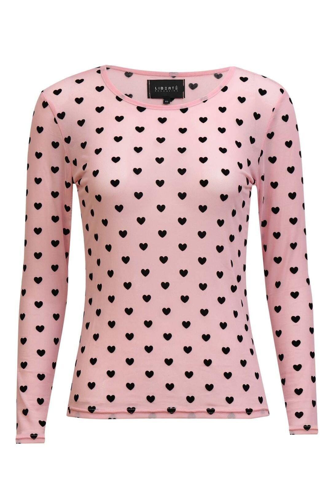 Liberte - Mesh Ls Tshirt 22065 - Rose Black Flock Heart Bluser 