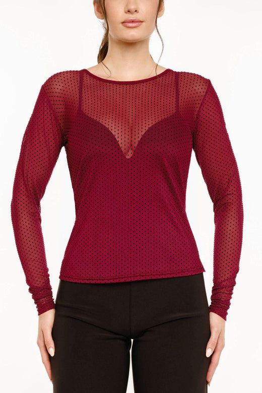 Liberte - Mesh Ls Tshirt, Dot 22069 - Bordeaux Bluser 
