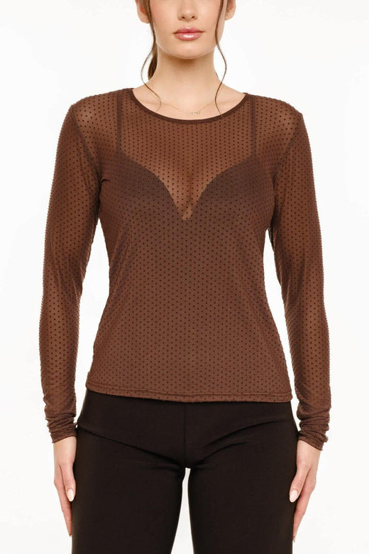 Liberte - Mesh Ls Tshirt, Dot 22069 - Dark Brown Bluser 
