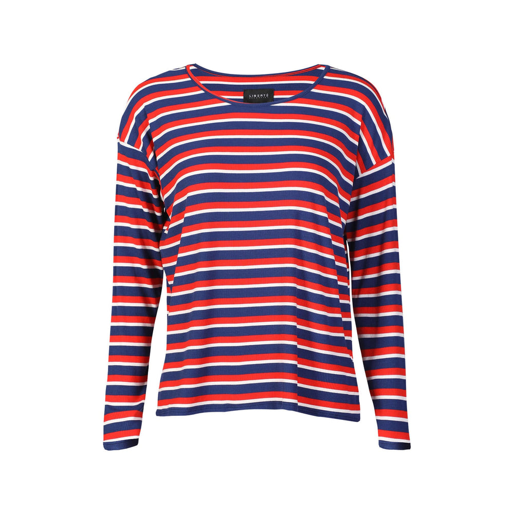 Liberte - Natalia-Ls-Boxy-Blouse 22060 - Navy Red White Stripe Bluser 