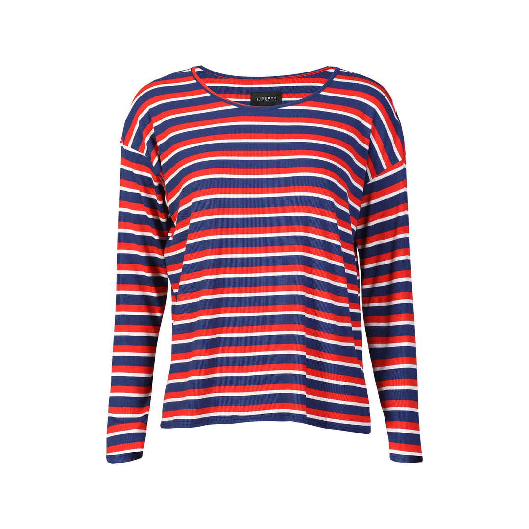 Liberte - Natalia-Ls-Boxy-Blouse 22060 - Navy Red White Stripe Bluser 