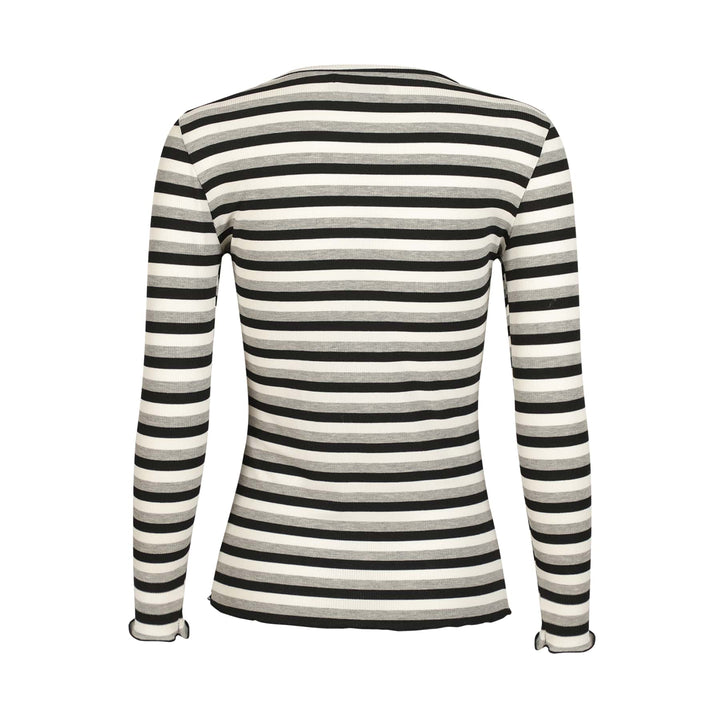Liberte - Natalia Ls Round Neck Blouse 9914 - Black Creme Black Mel. Stripe Bluser 