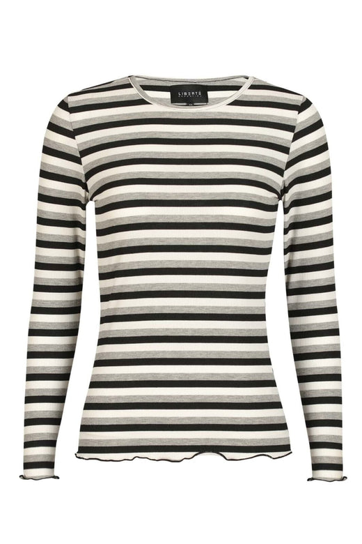Liberte - Natalia Ls Round Neck Blouse 9914 - Black Creme Black Mel. Stripe Bluser 