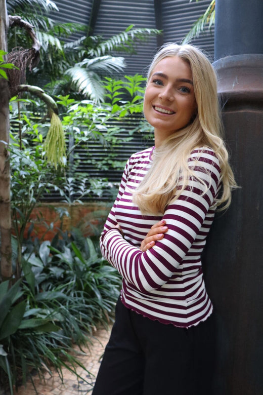 Liberte - Natalia Ls Round Neck Blouse 9914 - Plum Creme Stripe