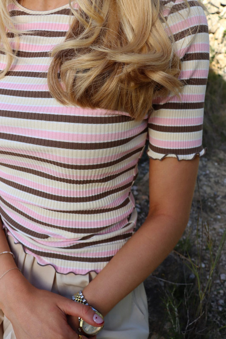 Liberte - Natalia-Ss-Blouse 9971 - Brown Rose Creme Stripe