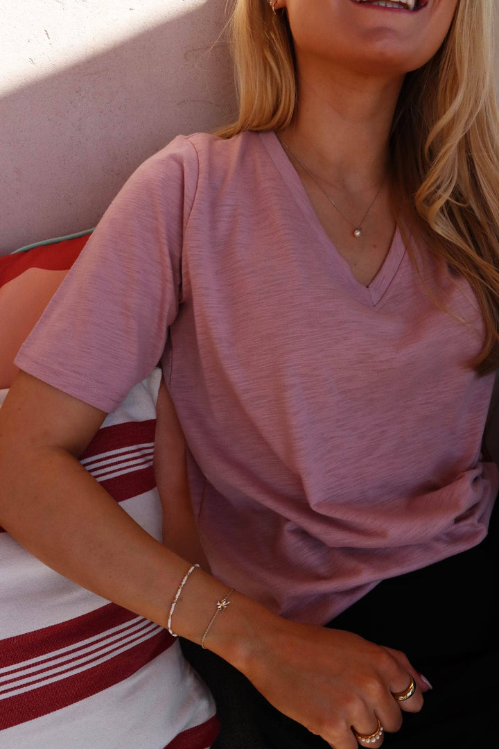 Liberte - Ulla-Ss-Vneck-Tshirt 21675 - Dusty Rose T-shirts 