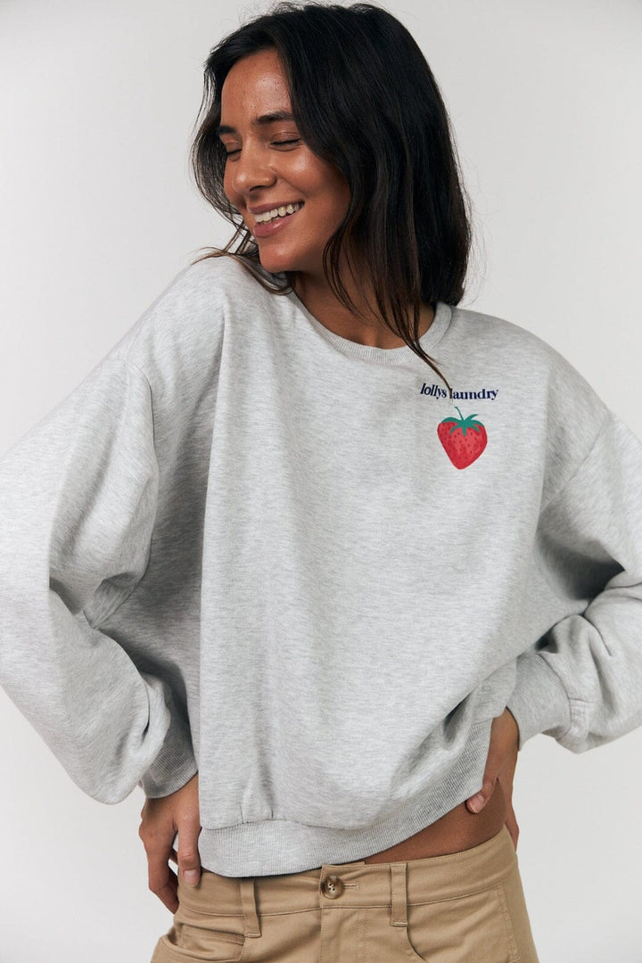 Lollys Laundry - Sydneyll Strawberry Sweatshirt Ls 26124-1080 - 13 - Light Grey Melange Sweatshirts 