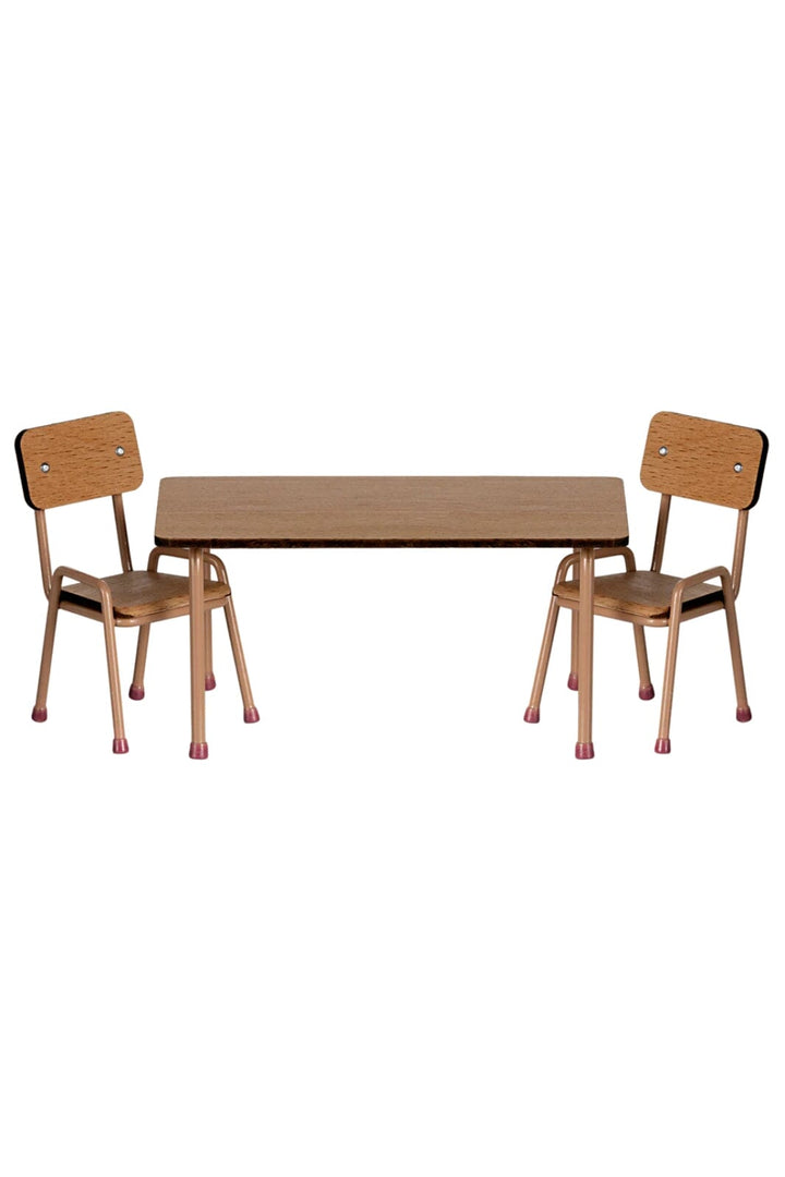 Maileg - Bord Og Stole, Mus - Mørk Pudder - Mouse Furniture Legetøj 