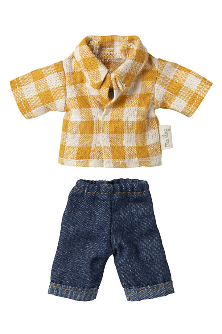 Maileg - Ternet Gul Skjorte Og Bukser, Far Mus - Mum/Dad Mouse Legetøj 