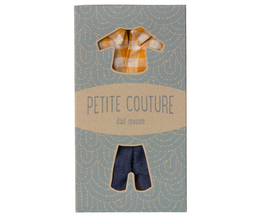 Maileg - Ternet Gul Skjorte Og Bukser, Far Mus - Mum/Dad Mouse Legetøj 