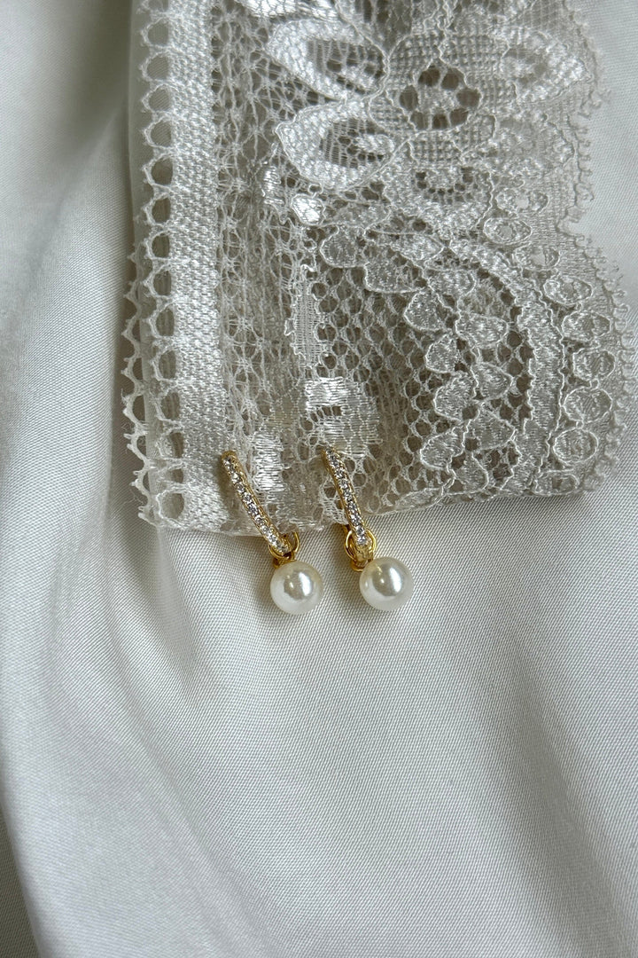 Mellow Moon - Pearl And Stone Earing - Forgyldt Øreringe 