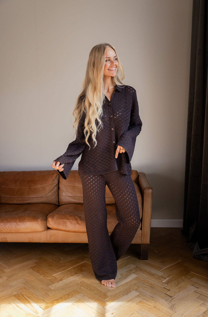 Molly&My x Julie Elgaard - Elina Knit Blouse 167102 - 676 - Dark Brown Bluser 