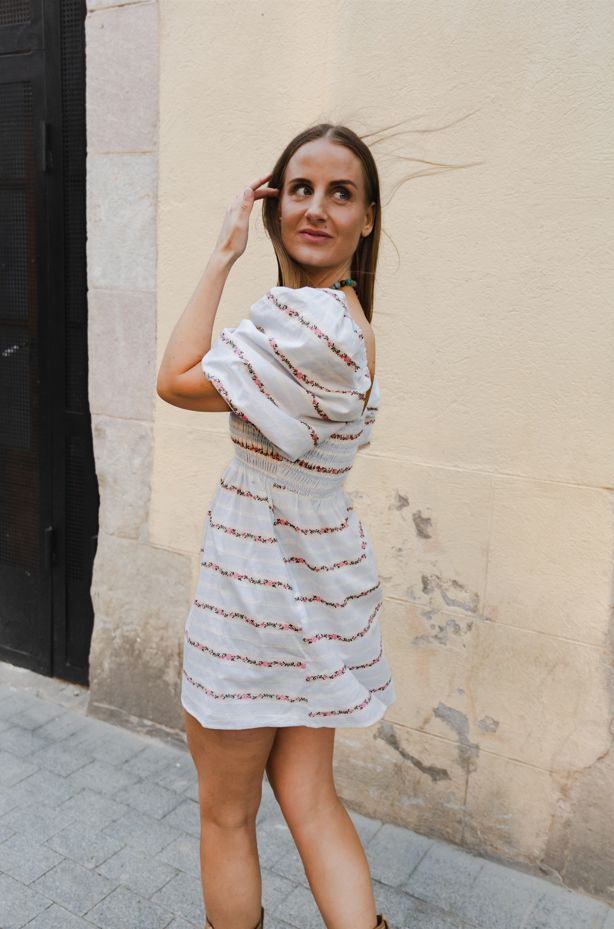 Molly&My x Julie Elsebeth - Rigmor Dress - Blue Stripe W. Flowers Kjoler 