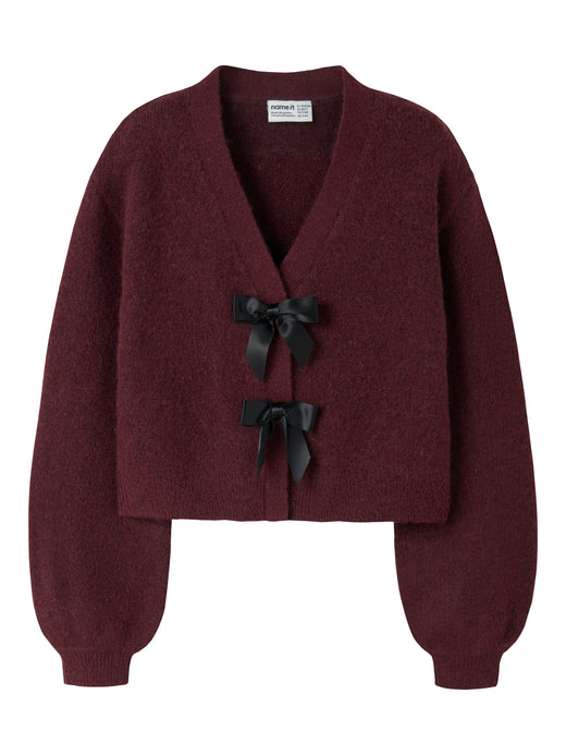 Name It - Nkfrina Ls Knit Card - 4881437 Burgundy Black Bow Cardigans 