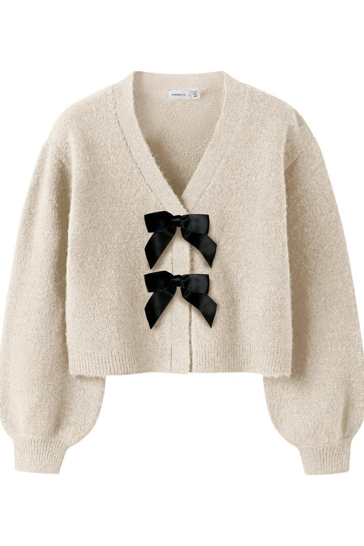 Name It - Nkfrina Ls Knit Card - 4948506 Cement Black Bow Cardigans 