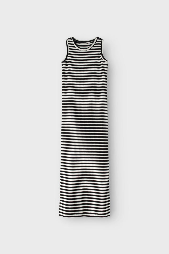 Name It - Nkfsuraja Sl Maxi Dress - 4724127 Bright White W. Black Stripes