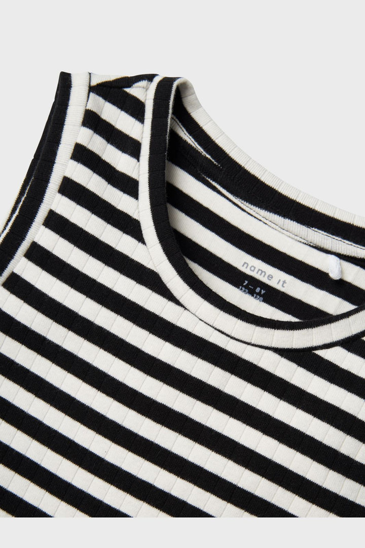 Name It - Nkfsuraja Sl Maxi Dress - 4724127 Bright White W. Black Stripes