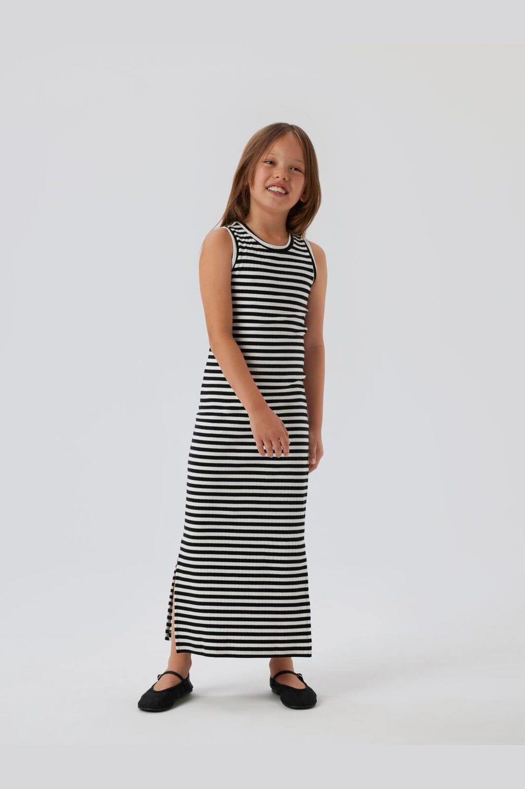 Name It - Nkfsuraja Sl Maxi Dress - 4724127 Bright White W. Black Stripes