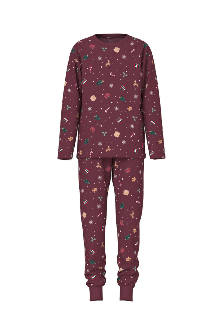 Name It - Nknvismas Ls Nightset - 4918937 Burgundy Xmas Aop