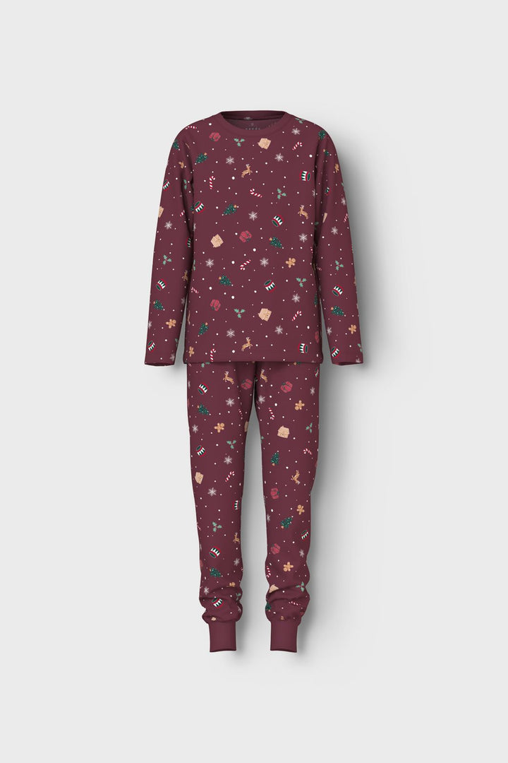 Name It - Nknvismas Ls Nightset - 4918937 Burgundy Xmas Aop