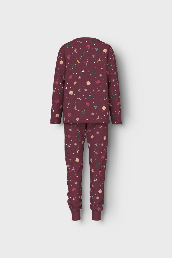 Name It - Nknvismas Ls Nightset - 4918937 Burgundy Xmas Aop