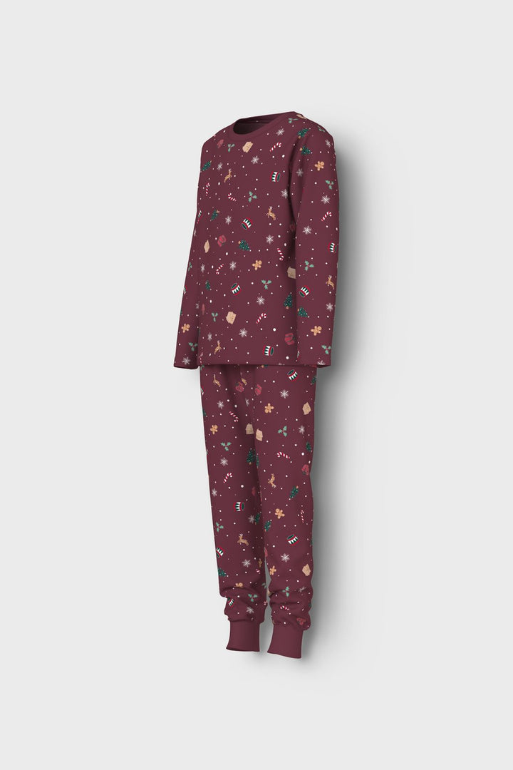 Name It - Nknvismas Ls Nightset - 4918937 Burgundy Xmas Aop