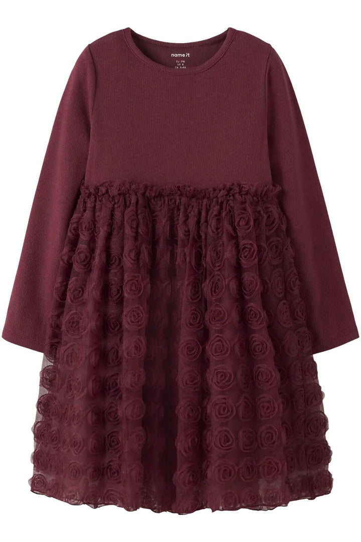 Name It - Nmfsykia Tulle Ls Dress - 4888968 Burgundy Kjoler 