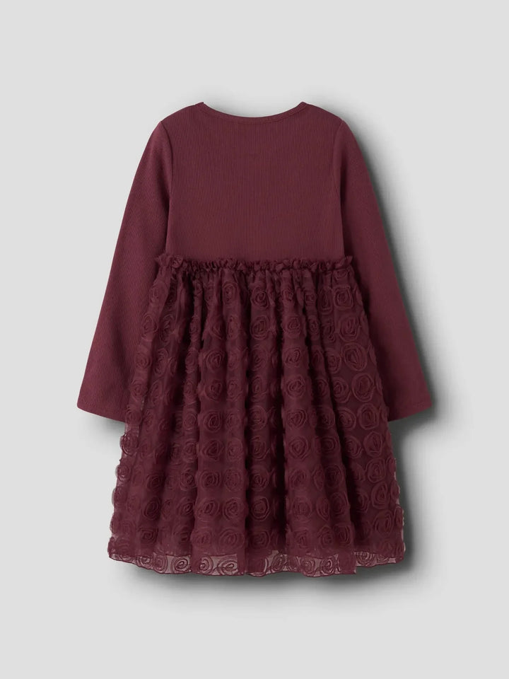 Name It - Nmfsykia Tulle Ls Dress - 4888968 Burgundy Kjoler 