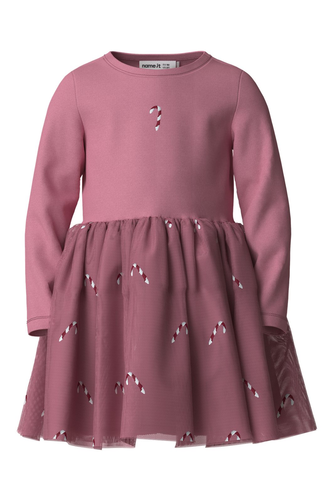 Name It - Nmfveross Ls Tulle Dress - 5096781 Wild Rose Candy Canes