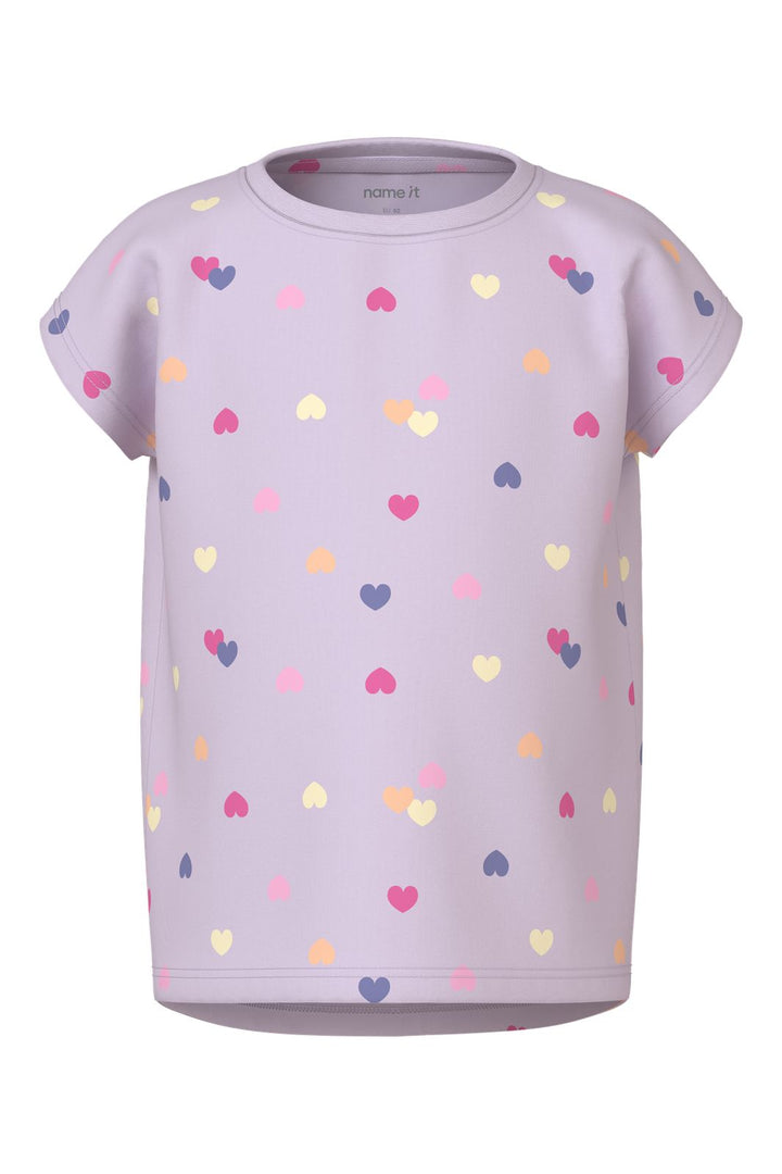 Name It - Nmfvigga Capsl Top - 5058596 Lavender Fog Colorful Hearts