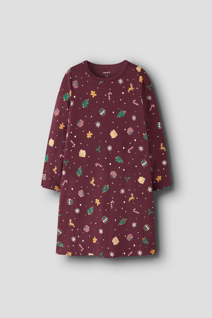 Name It - Nmfvismas Ls Nightgown - 4926435 Burgundy